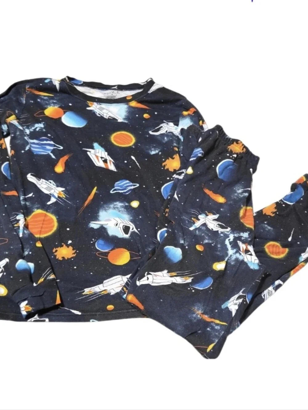 Space Rocket Pajama Set - Black with Orange & Blue Planets